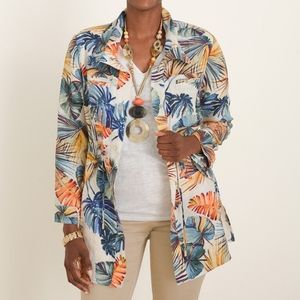 CHICO'S tropical100% linen utility jacket